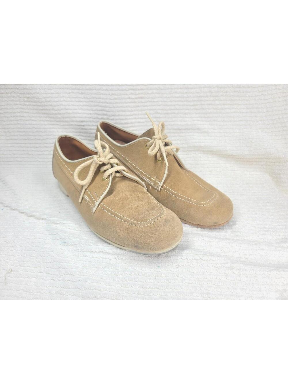 Vintage 1970s Dexter Bowling Shoes Mens 10 Tan Suede Applique Retro Disco USA